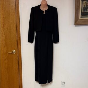 Liz Claiborne Jacket Dress Suit Elegant Mismatched Formal Black Tie Slitted Maxi